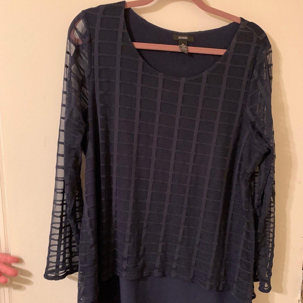 Alfani Navy Blue Sheer Sleeve Blouse